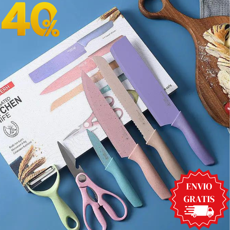 CutPink® Set 6 Cuchillos Color Pastel